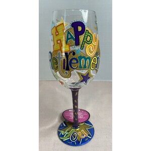LOLITA - Love My Wine (Happy Retirement) Hand Painted 15 oz. Glass in box.